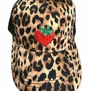 Leopard Print Cap with Strawberry Patch